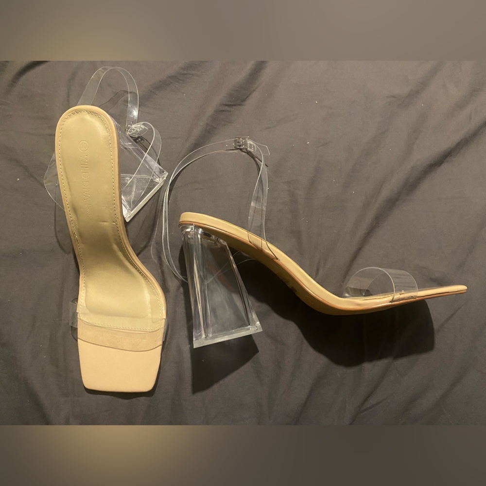 Forever 21 Open Toe Heels in the Color Nude and Clear.